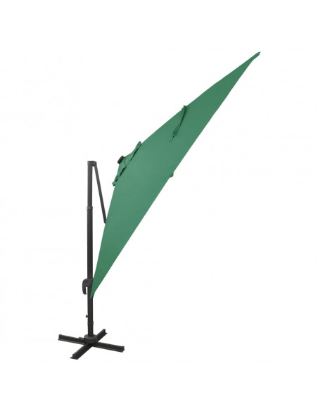 Ombrellone a Sbalzo con Palo e Luci a LED Verde 300 cm