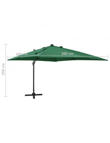 Ombrellone a Sbalzo con Palo e Luci a LED Verde 300 cm