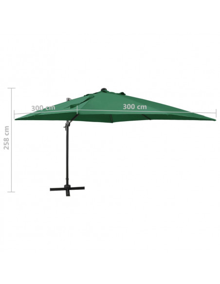 Ombrellone a Sbalzo con Palo e Luci a LED Verde 300 cm