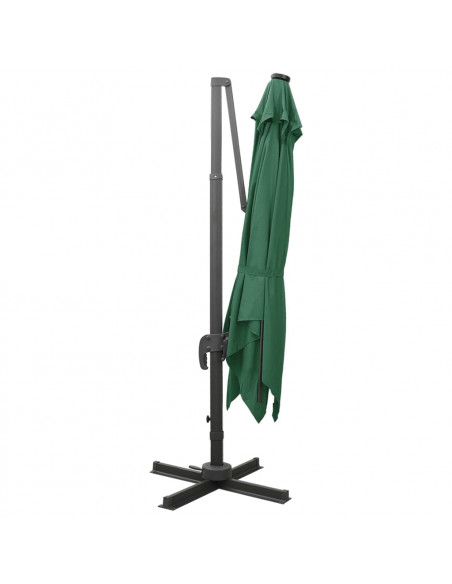 Ombrellone a Sbalzo con Palo e Luci a LED Verde 300 cm
