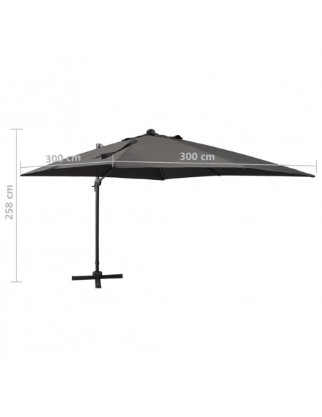 Ombrellone a Sbalzo con Palo e Luci a LED Antracite 300 cm