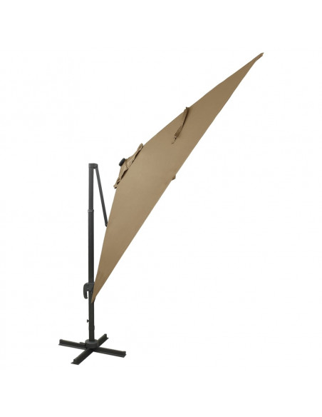 Ombrellone a Sbalzo con Palo e Luci a LED Tortora 300 cm