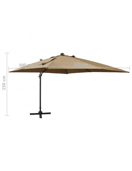 Ombrellone a Sbalzo con Palo e Luci a LED Tortora 300 cm