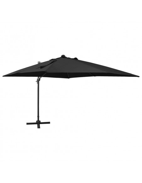 Ombrellone a Sbalzo con Palo e Luci a LED Nero 300 cm