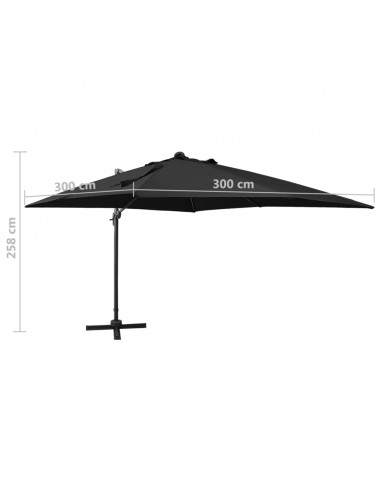 Ombrellone a Sbalzo con Palo e Luci a LED Nero 300 cm
