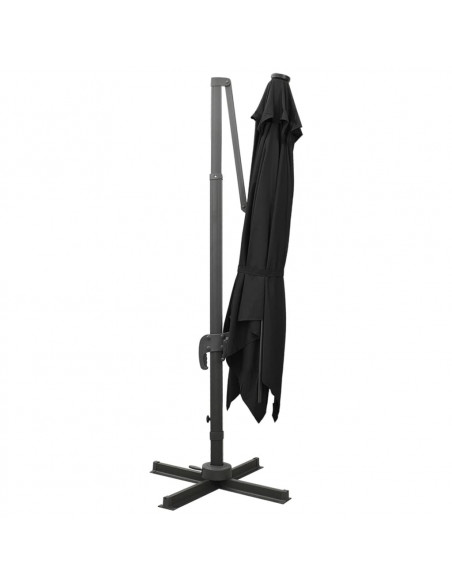 Ombrellone a Sbalzo con Palo e Luci a LED Nero 300 cm