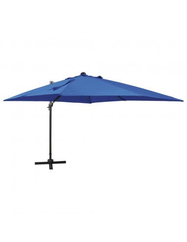 Ombrellone a Sbalzo con Palo e Luci a LED Azzurro 300 cm