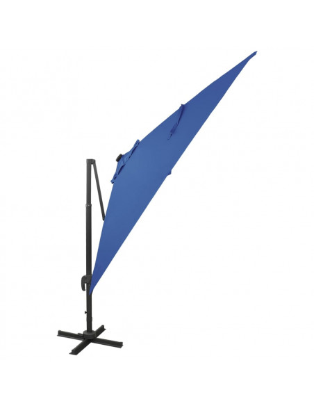 Ombrellone a Sbalzo con Palo e Luci a LED Azzurro 300 cm