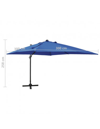 Ombrellone a Sbalzo con Palo e Luci a LED Azzurro 300 cm