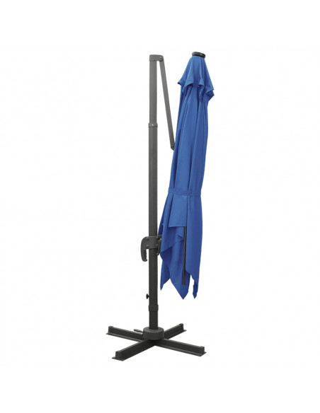 Ombrellone a Sbalzo con Palo e Luci a LED Azzurro 300 cm