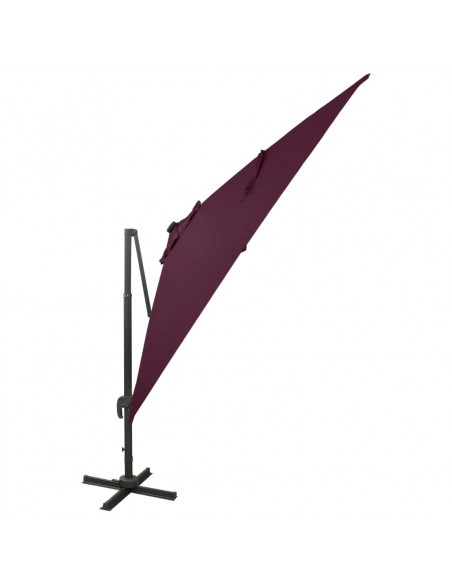 Ombrellone a Sbalzo con Palo e Luci a LED Rosso Bordò 300 cm