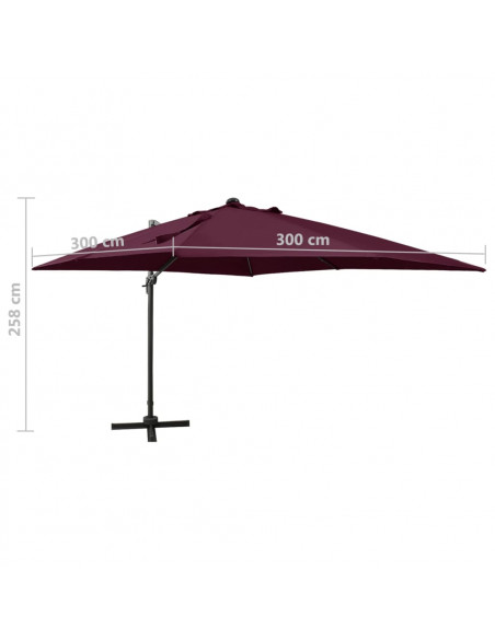 Ombrellone a Sbalzo con Palo e Luci a LED Rosso Bordò 300 cm