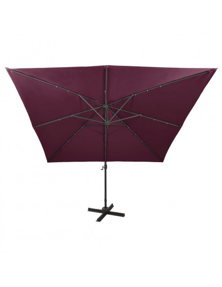 Ombrellone a Sbalzo con Palo e Luci a LED Rosso Bordò 300 cm