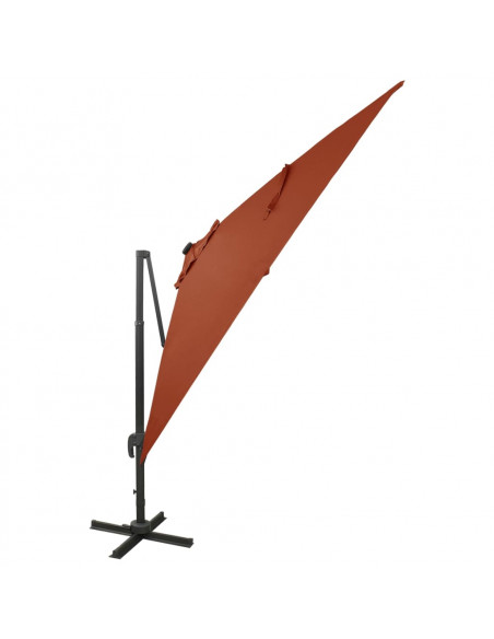 Ombrellone a Sbalzo con Palo e Luci a LED Terracotta 300 cm