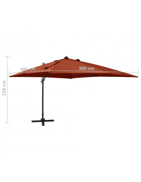 Ombrellone a Sbalzo con Palo e Luci a LED Terracotta 300 cm