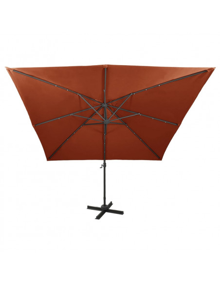 Ombrellone a Sbalzo con Palo e Luci a LED Terracotta 300 cm