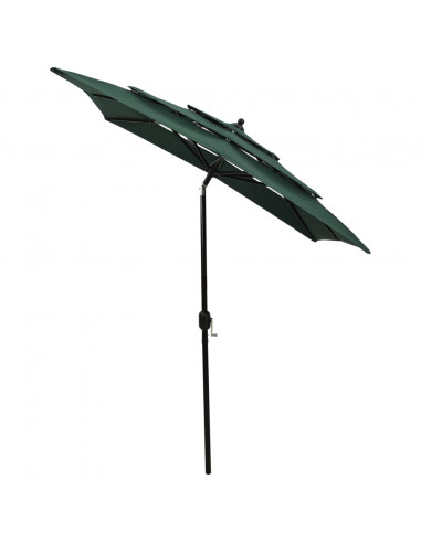 Ombrellone a 3 Livelli con Palo in Alluminio Verde 2x2 m