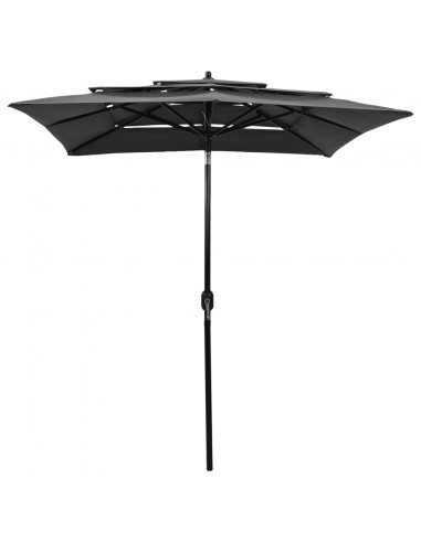 Ombrellone a 3 Livelli con Palo in Alluminio Antracite 2x2 m