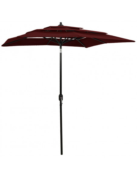 Ombrellone a 3 Livelli con Palo in Alluminio Rosso Bordò 2x2 m