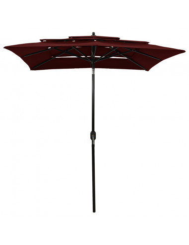 Ombrellone a 3 Livelli con Palo in Alluminio Rosso Bordò 2x2 m