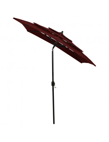 Ombrellone a 3 Livelli con Palo in Alluminio Rosso Bordò 2x2 m