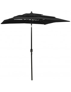 Ombrellone a 3 Livelli con Palo in Alluminio Nero 2x2 m 2