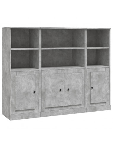 Credenze 3 pz Grigio Cemento in Legno Multistrato