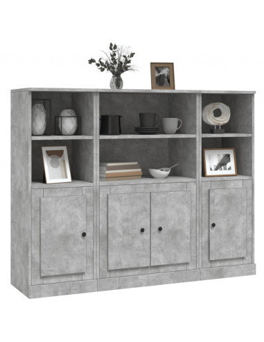 Credenze 3 pz Grigio Cemento in Legno Multistrato