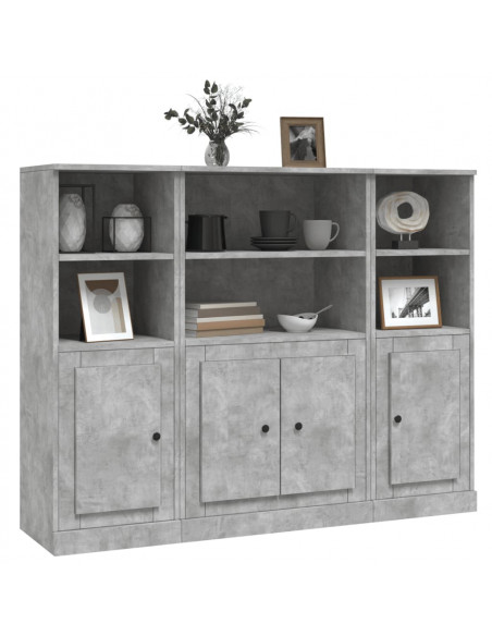 Credenze 3 pz Grigio Cemento in Legno Multistrato
