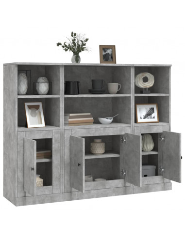 Credenze 3 pz Grigio Cemento in Legno Multistrato