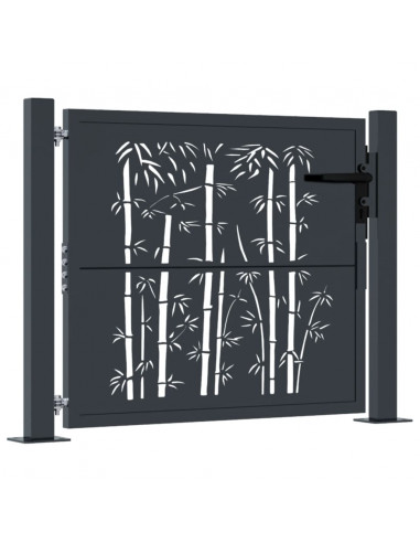 Cancello Giardino Antracite 105x80 cm in Acciaio Design Bambù