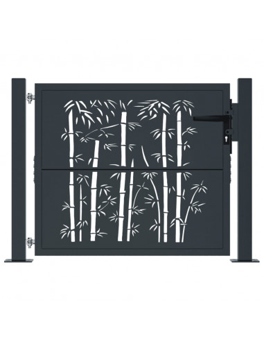 Cancello Giardino Antracite 105x80 cm in Acciaio Design Bambù