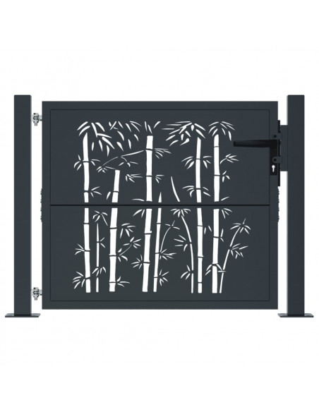 Cancello Giardino Antracite 105x80 cm in Acciaio Design Bambù