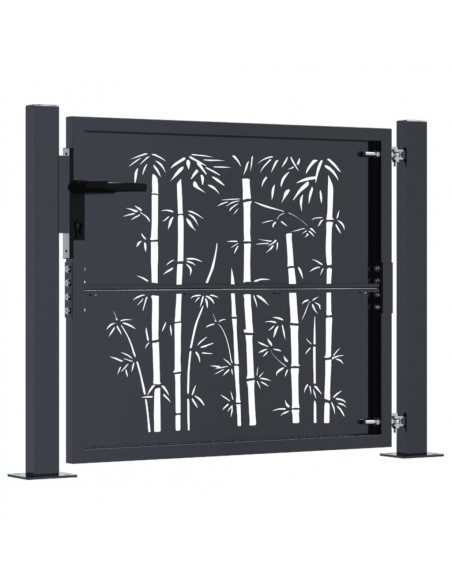 Cancello Giardino Antracite 105x80 cm in Acciaio Design Bambù