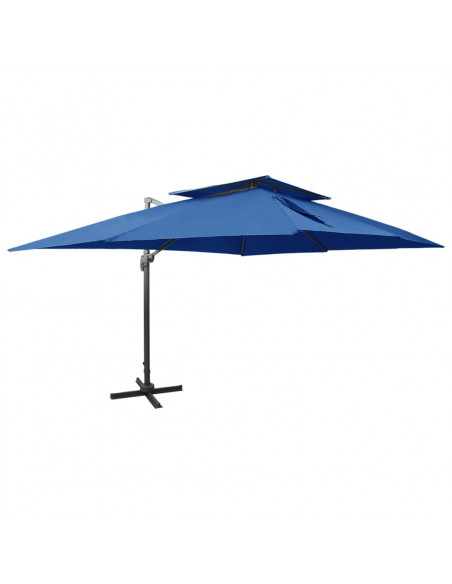 Ombrellone a Sbalzo con Doppia Copertura 400x300 cm Azzurro