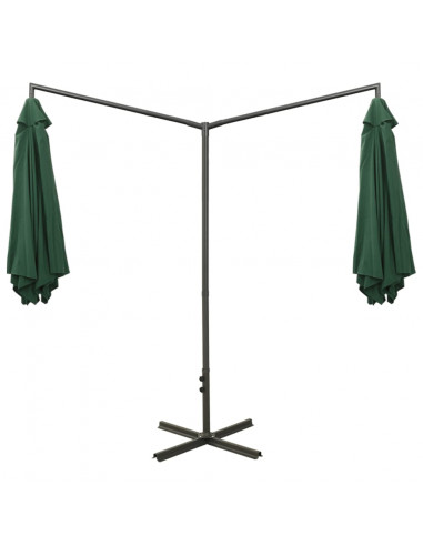 Ombrellone Doppio con Palo in Acciaio Verde 600 cm
