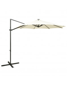 Ombrellone a Sbalzo con Palo e Luci a LED Sabbia 300 cm 2