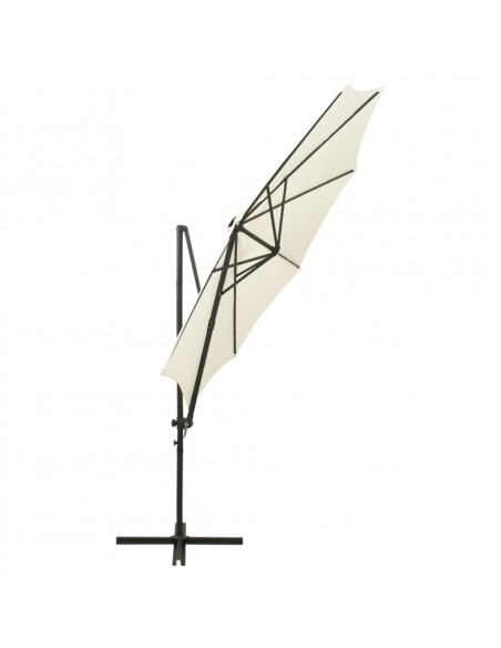 Ombrellone a Sbalzo con Palo e Luci a LED Sabbia 300 cm