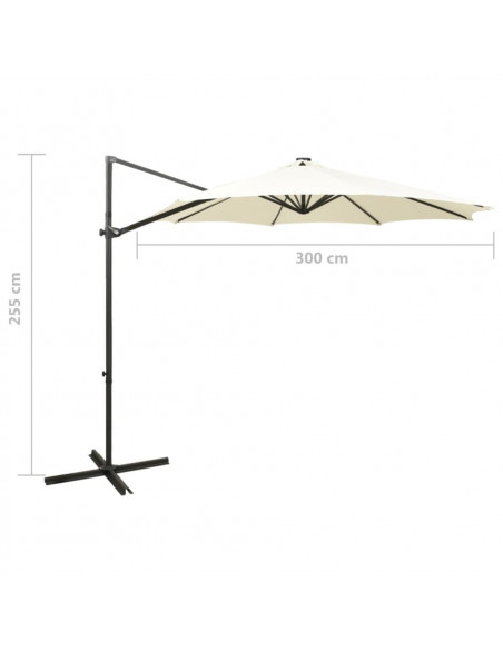 Ombrellone a Sbalzo con Palo e Luci a LED Sabbia 300 cm