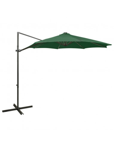 Ombrellone a Sbalzo con Palo e Luci a LED Verde 300 cm