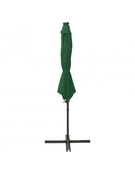 Ombrellone a Sbalzo con Palo e Luci a LED Verde 300 cm