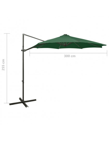 Ombrellone a Sbalzo con Palo e Luci a LED Verde 300 cm