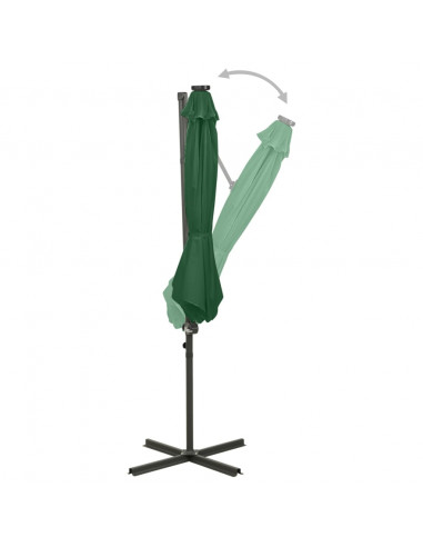 Ombrellone a Sbalzo con Palo e Luci a LED Verde 300 cm