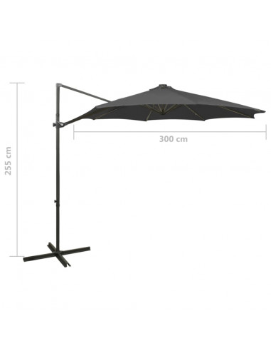 Ombrellone a Sbalzo con Palo e Luci a LED Antracite 300 cm