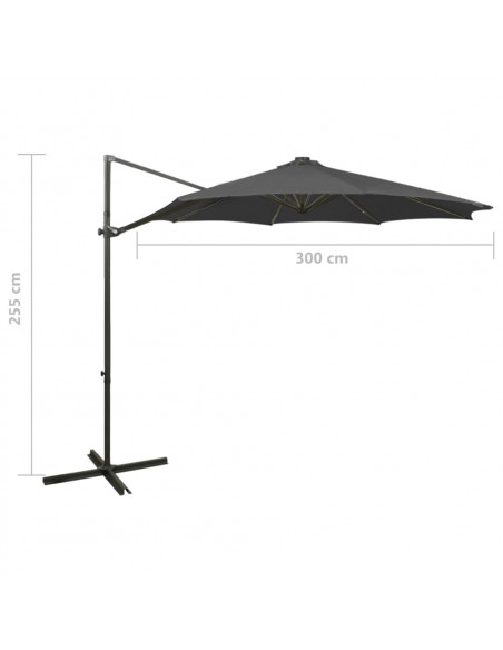 Ombrellone a Sbalzo con Palo e Luci a LED Antracite 300 cm