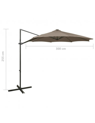 Ombrellone a Sbalzo con Palo e Luci a LED Tortora 300 cm