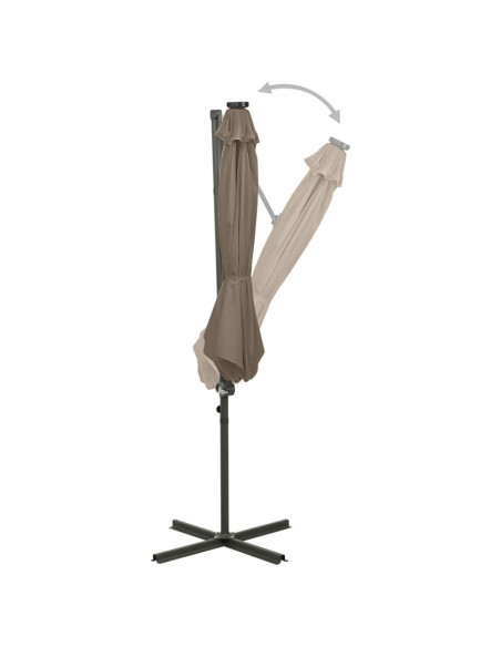 Ombrellone a Sbalzo con Palo e Luci a LED Tortora 300 cm