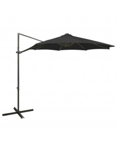 Ombrellone a Sbalzo con Palo e Luci a LED Nero 300 cm 2