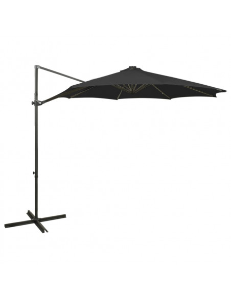 Ombrellone a Sbalzo con Palo e Luci a LED Nero 300 cm