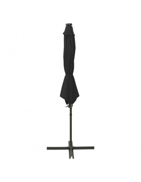 Ombrellone a Sbalzo con Palo e Luci a LED Nero 300 cm